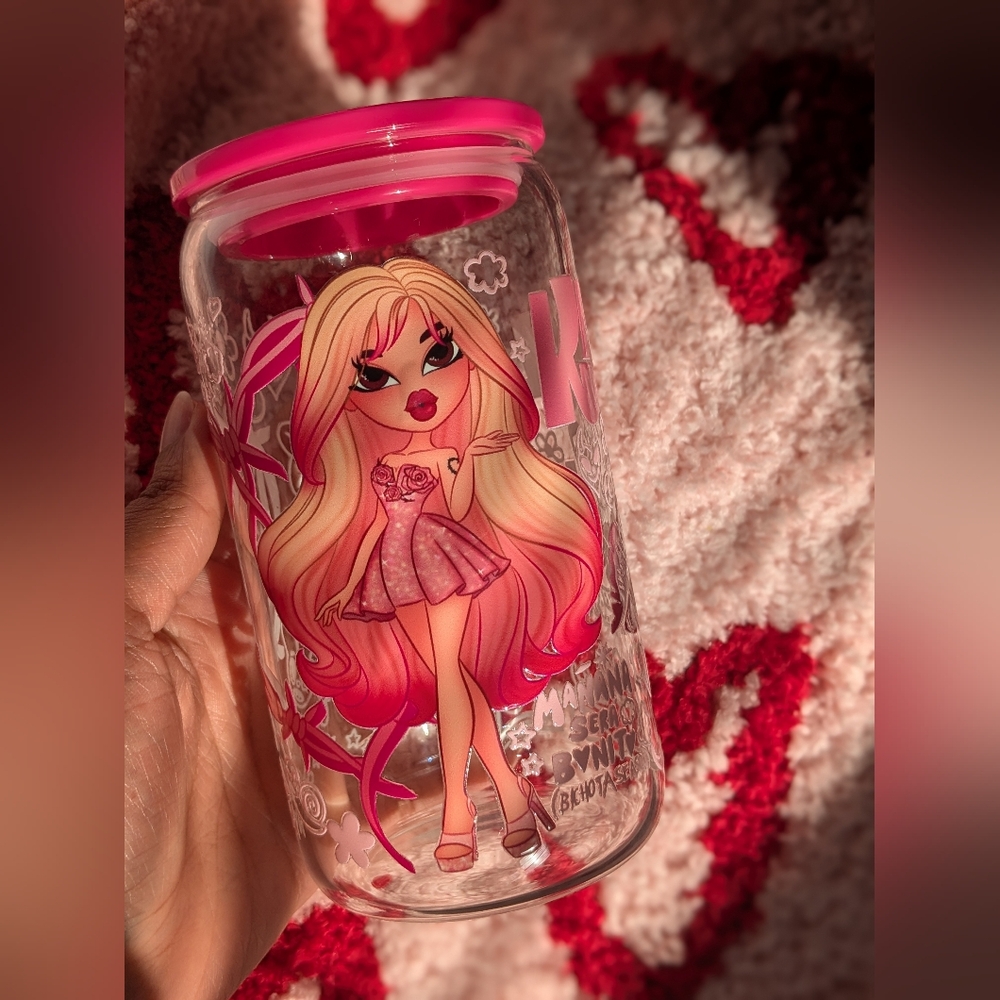 Handmade Karol G Bratz Doll 16 oz Glass cup
